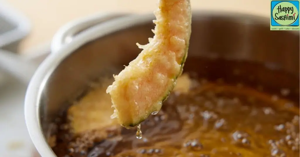 Frying the Kabocha Tempura